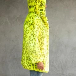 SpiritHoods LLC COLORFUL PARTY ANIMALS Neon Yellow Leopard Luxe Classic Faux Fur Coat | Men's