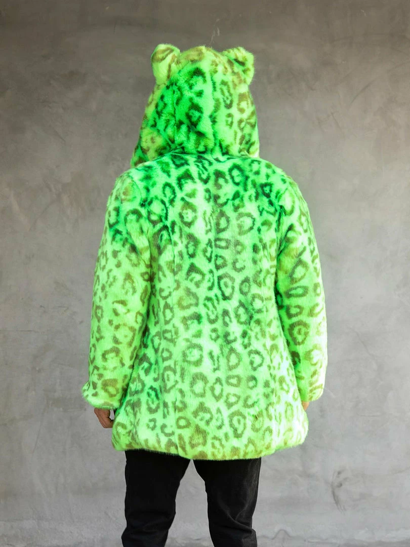 SpiritHoods LLC Neon Green Leopard Luxe Classic Faux Fur Coat | Men's 6 SpiritHoods LLC Neon Green Leopard Luxe Classic Faux Fur Coat | Men's