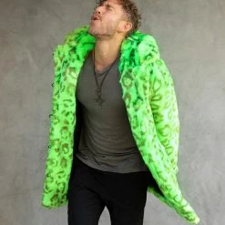 SpiritHoods LLC Neon Green Leopard Luxe Classic Faux Fur Coat | Men's 15 SpiritHoods LLC Neon Green Leopard Luxe Classic Faux Fur Coat | Men's