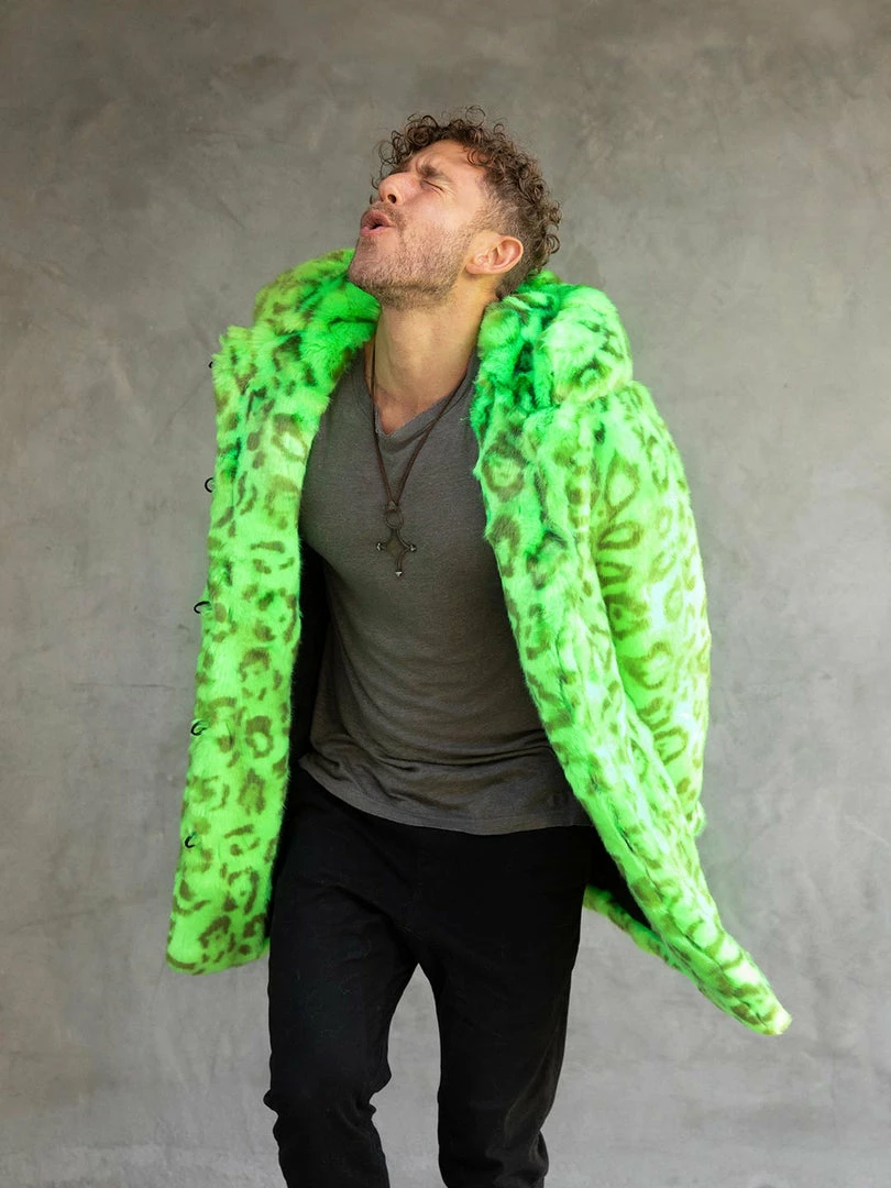 SpiritHoods LLC Neon Green Leopard Luxe Classic Faux Fur Coat | Men's 8 SpiritHoods LLC Neon Green Leopard Luxe Classic Faux Fur Coat | Men's