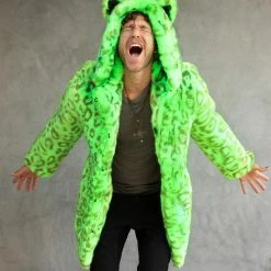 SpiritHoods LLC Neon Green Leopard Luxe Classic Faux Fur Coat | Men's 10 SpiritHoods LLC Neon Green Leopard Luxe Classic Faux Fur Coat | Men's