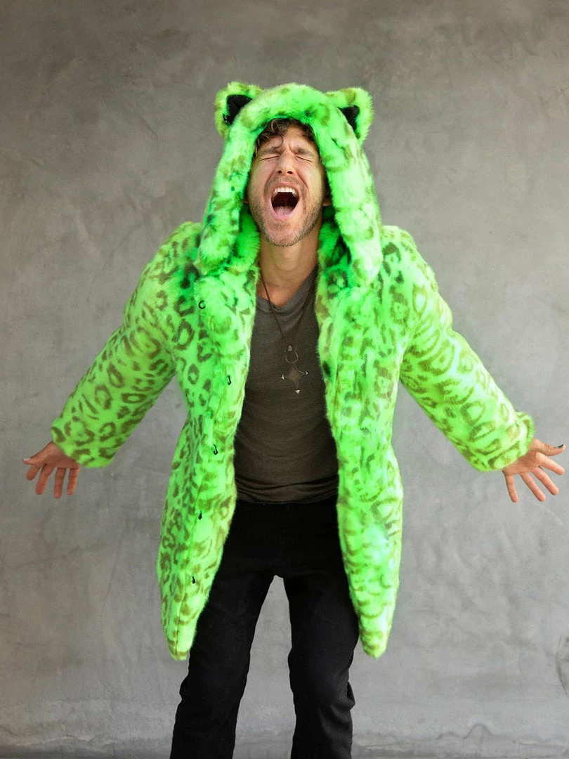 SpiritHoods LLC Neon Green Leopard Luxe Classic Faux Fur Coat | Men's 3 SpiritHoods LLC Neon Green Leopard Luxe Classic Faux Fur Coat | Men's