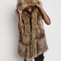 SpiritHoods Sales Shop 26 SpiritHoods LLC Golden Jackal Hooded Faux Fur Vest | Women's