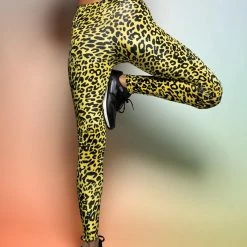 SpiritHoods LLC COLORFUL PARTY ANIMALS Neon Yellow Cheetah Velvet Leggings | Women's