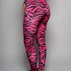 SpiritHoods LLC Neon Pink Zebra Velvet Leggings | Women's 14 SpiritHoods LLC Neon Pink Zebra Velvet Leggings | Women's