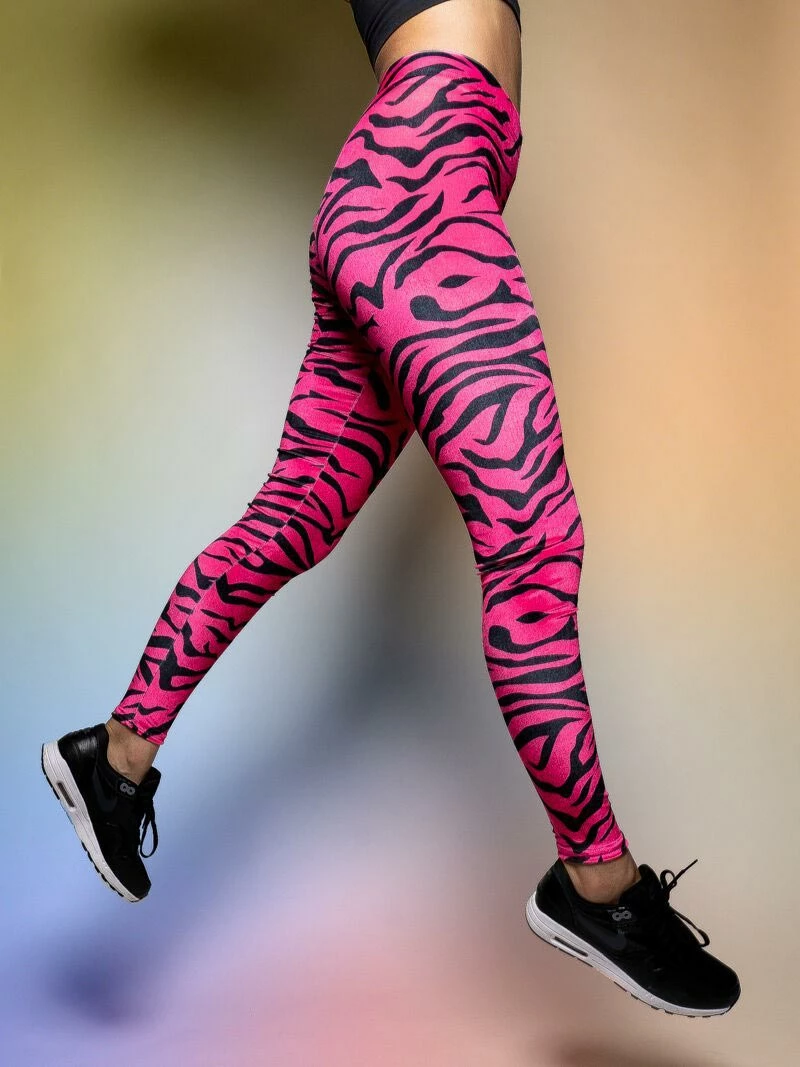 SpiritHoods LLC Neon Pink Zebra Velvet Leggings | Women's 1 SpiritHoods LLC Neon Pink Zebra Velvet Leggings | Women's