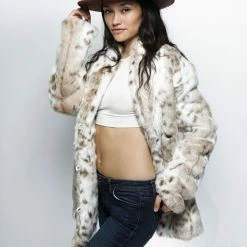 SpiritHoods LLC Siberian Snow Leopard Collared Faux Fur Coat | Women's FESTIVAL