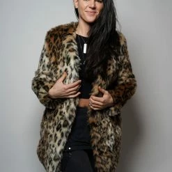 SpiritHoods Leopard V-Neck Faux Fur Coat | Women's FESTIVAL SALE