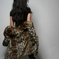 SpiritHoods Leopard V-Neck Faux Fur Coat | Women's FESTIVAL SALE