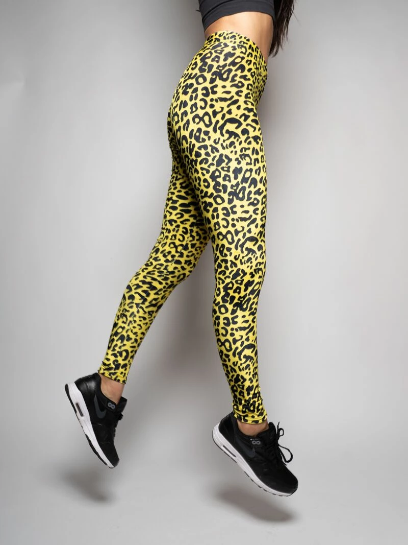 SpiritHoods LLC COLORFUL PARTY ANIMALS Neon Yellow Cheetah Velvet Leggings | Women's 3 SpiritHoods LLC COLORFUL PARTY ANIMALS Neon Yellow Cheetah Velvet Leggings | Women's