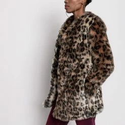 SpiritHoods Leopard V-Neck Faux Fur Coat | Women's FESTIVAL SALE