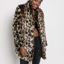 SpiritHoods LLC Leopard Collared Faux Fur Coat | Women's NIGHT TIME STYLE