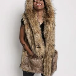 SpiritHoods LLC Golden Jackal Hooded Faux Fur Vest | Women's